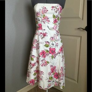 Strapless floral dress.
